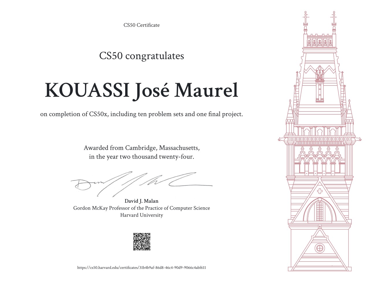 HarvardX CS50 Introduction to Computer Science certificate